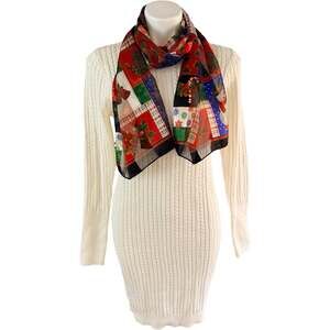 J for Justify Ivory Cable Knit Sweater Dress Bodycon + Holiday Scarf NWOT Large